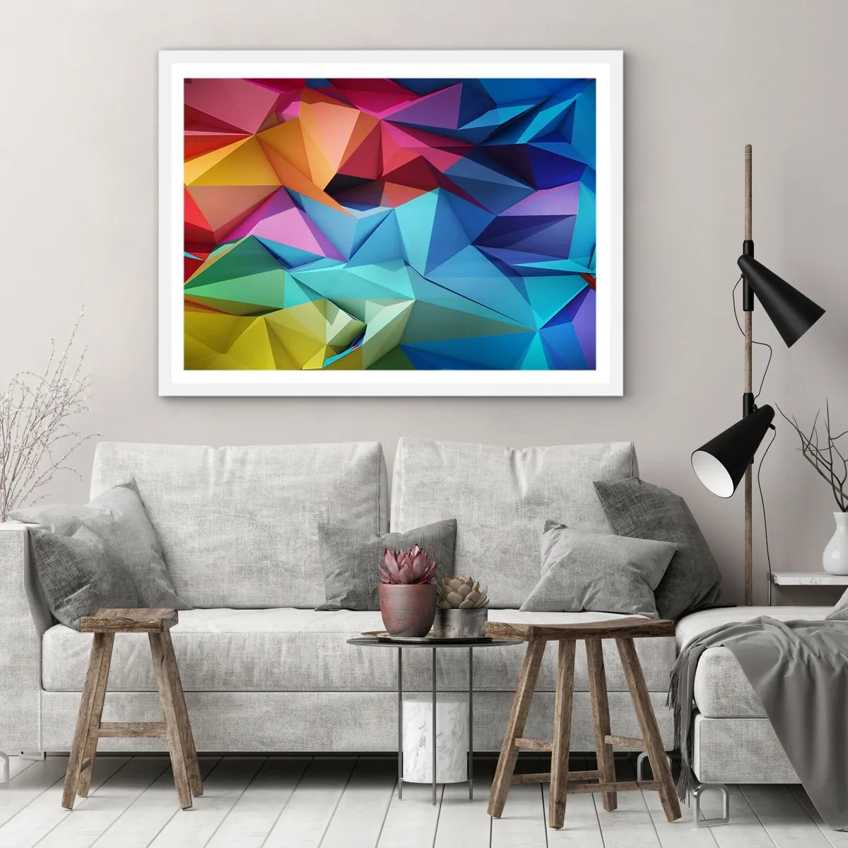 Affiche dans un cadre blanc - Poster - Origami arc-en-ciel - 40x30 cm