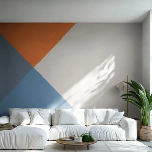 Papier Peint Photo Premium Canvas - Triangles géométriques dans les tons de bleu et d'orange - 100x70cm - Sous cette angle.... - Décoration murale moderne pour le salon et la chambre ARTTOR