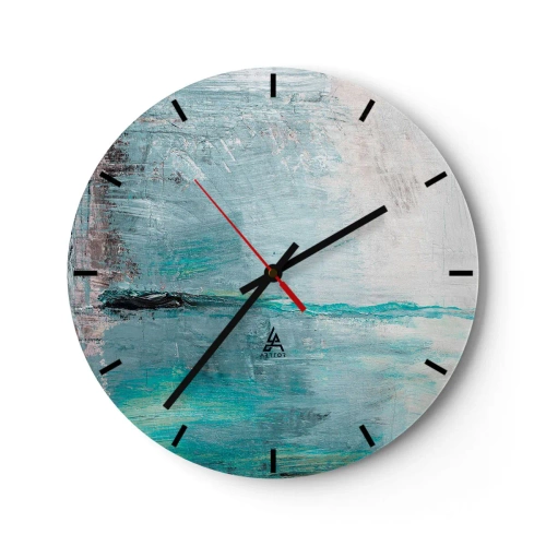 Horloge murale - Pendule murale - Un cadran d'horloge avec un motif abstrait dans des tons de bleu et de gris. - 30x30cm - Horizontalement en bleu - Décoration murale moderne pour le salon, la cuisine et la chambre ARTTOR