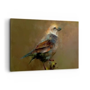 Impression sur toile - Image sur toile - Une interprétation artistique d'un moineau sur fond marron - 120x80cm - Un moineau, un petit oiseau - Décoration murale moderne pour le salon et la chambre ARTTOR