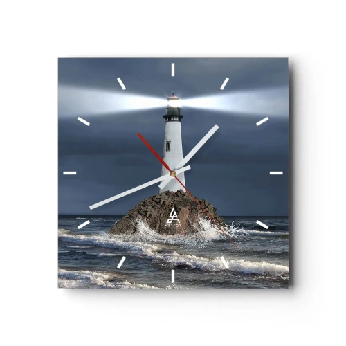 Horloge murale - Pendule murale - Un phare sur un rocher entouré d'une mer agitée - 30x30cm - I… i… ici ! - Décoration murale moderne pour le salon et la chambre ARTTOR