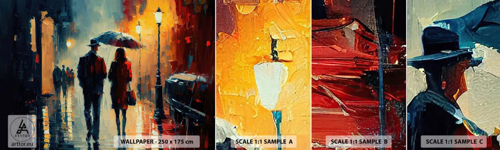 Échantillon De Papier Peint Standard Eco - Histoire d'amour urbaine - le romantisme, Couple, Paysage - 100x30 cm