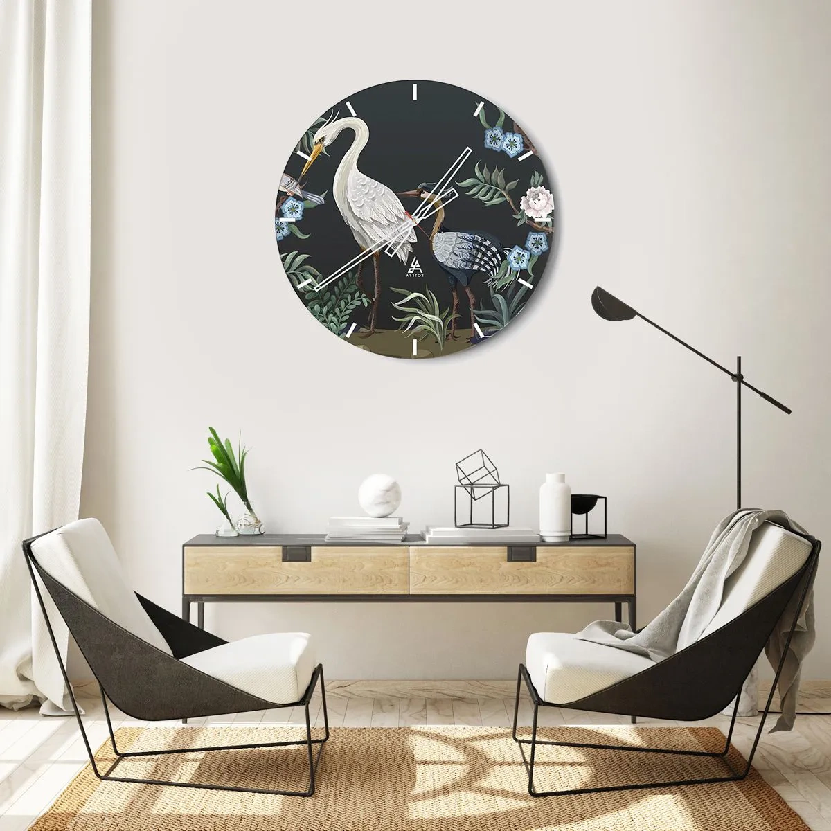 Horloge murale - Pendule murale - Parade d'oiseaux - 40x40 cm