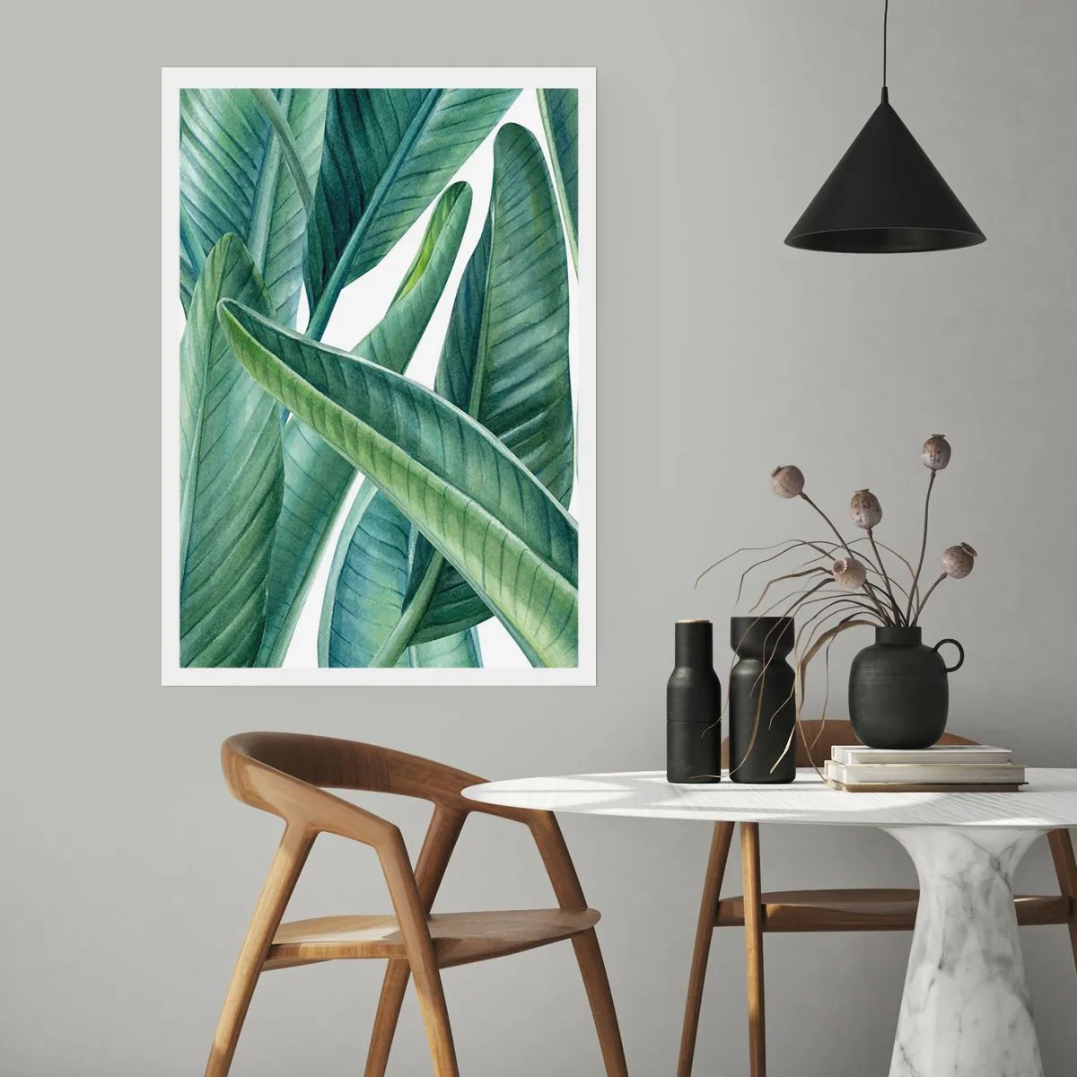 Affiche - Poster - Feuilles de bananier vertes à l'aquarelle - 50x70cm - La nature face à elle-même - Décoration murale moderne pour le salon et la chambre ARTTOR