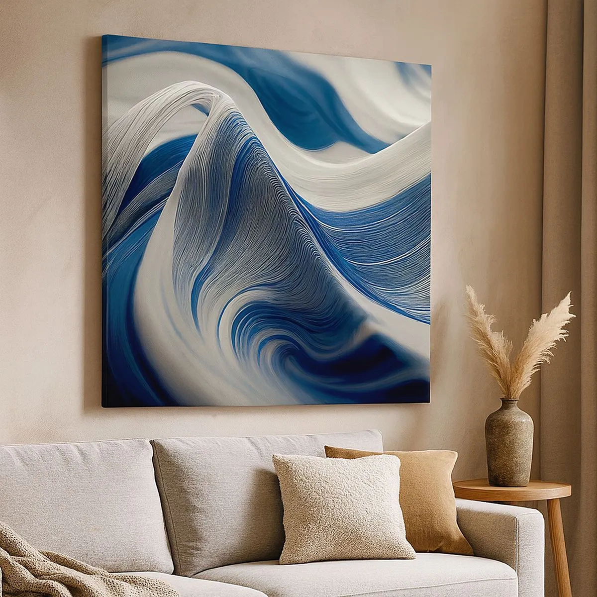 Impression sur toile - Image sur toile - La fluidité du bleu et du blanc - 30x30 cm