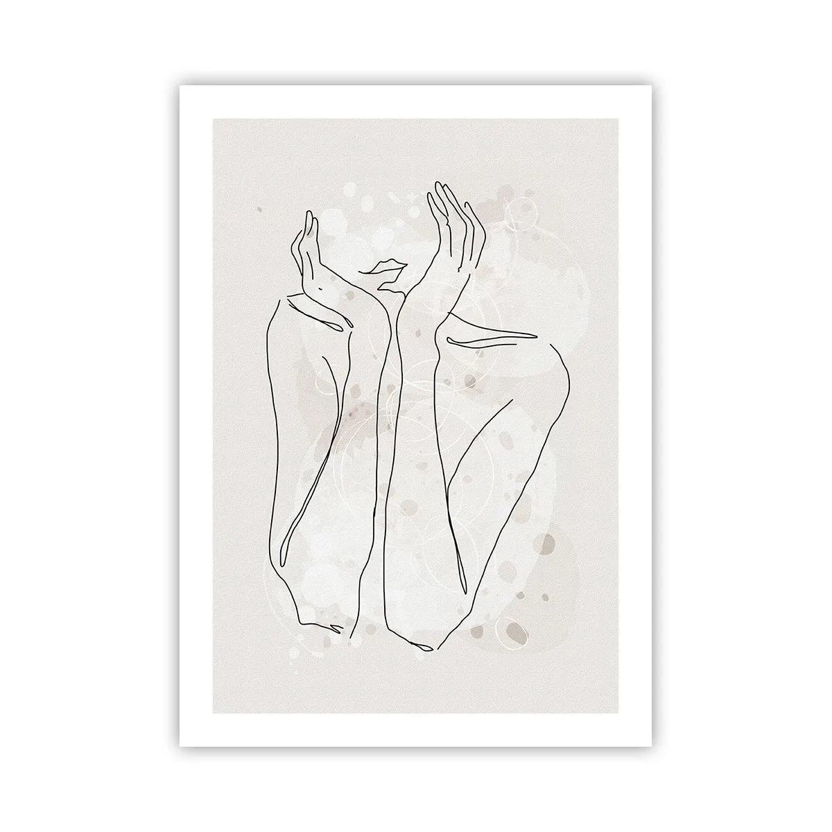 Affiche - Poster - Dessin au contour d'une main avec un fond abstrait dans des tons beiges - 50x70cm - Instant de rêve - Décoration murale moderne pour le salon et la chambre ARTTOR