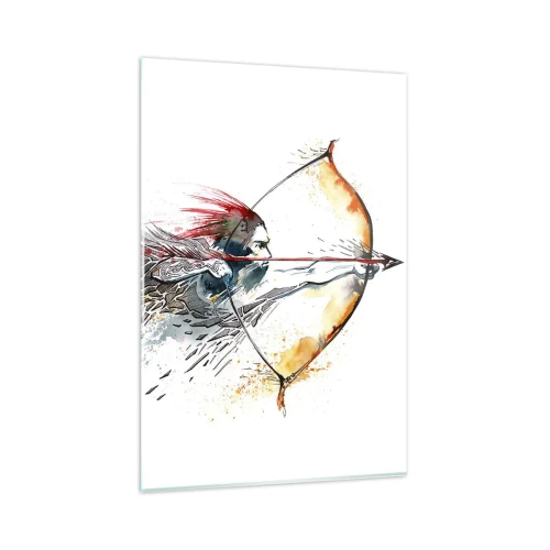 Impression sur verre - Image sur verre - Aquarelle dynamique d'un guerrier avec un arc et des flèches - 80x120cm - Guerrier mythique avec un arc de feu - Décoration murale moderne pour le salon et la chambre ARTTOR