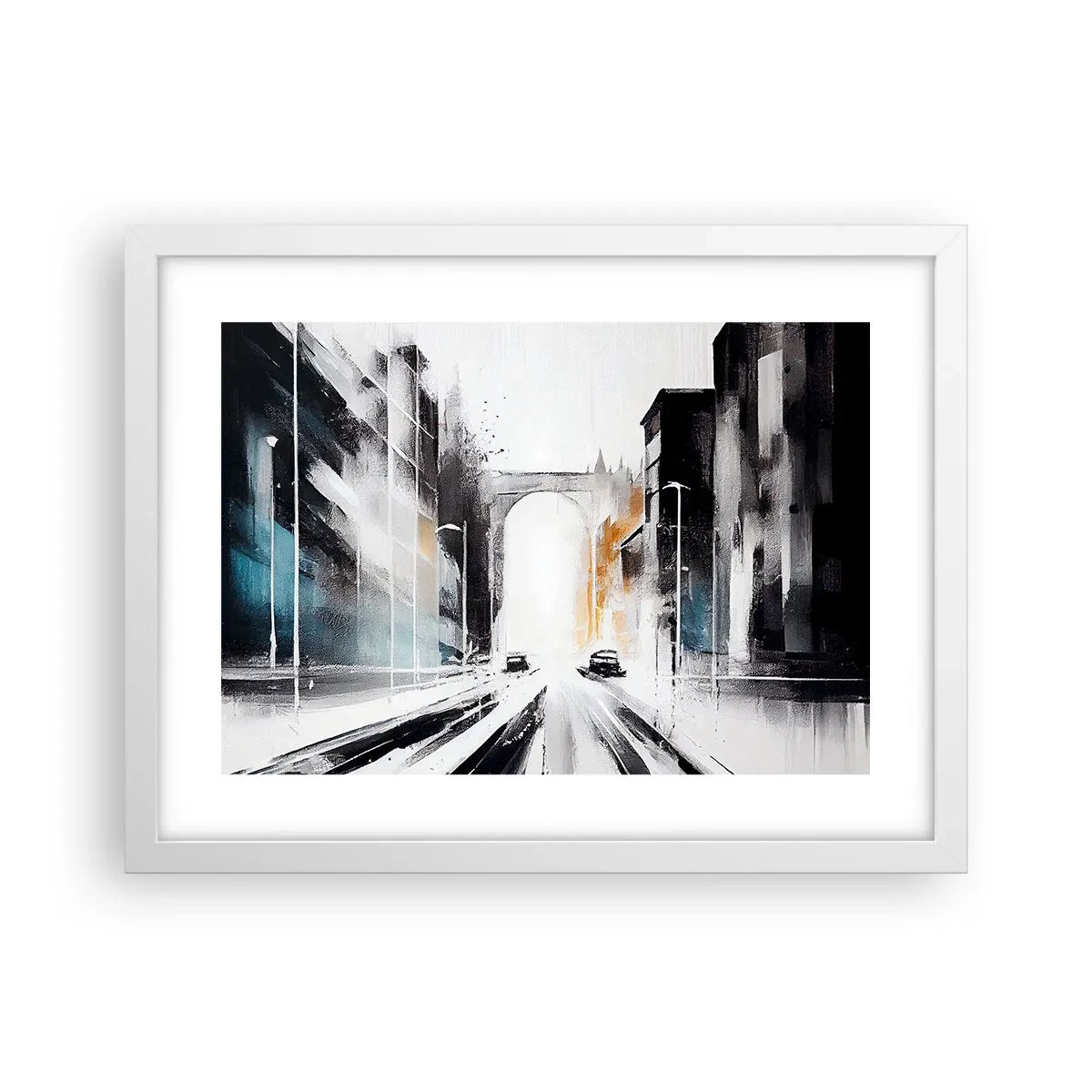 Affiche dans un cadre blanc - Poster - Étude de ville : architecture et mouvement - 40x30 cm