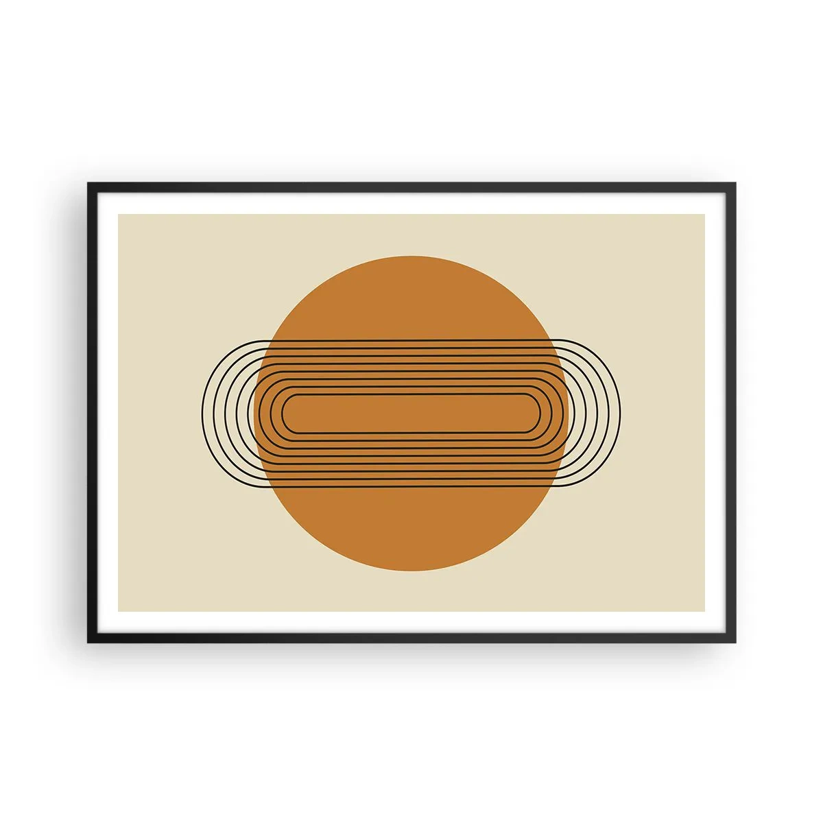 Affiche dans un cadre noir - Poster - Motif géométrique avec des cercles et des lignes orange - 100x70cm - Plan idéal - Décoration murale moderne pour le salon et la chambre ARTTOR