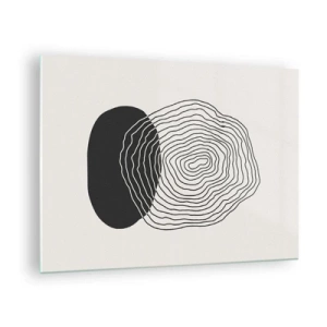 Impression sur verre - Image sur verre - Motif abstrait avec des ovales et des lignes noires et blanches - 70x50cm - Durabilité et oscillation - Décoration murale moderne pour le salon et la chambre ARTTOR
