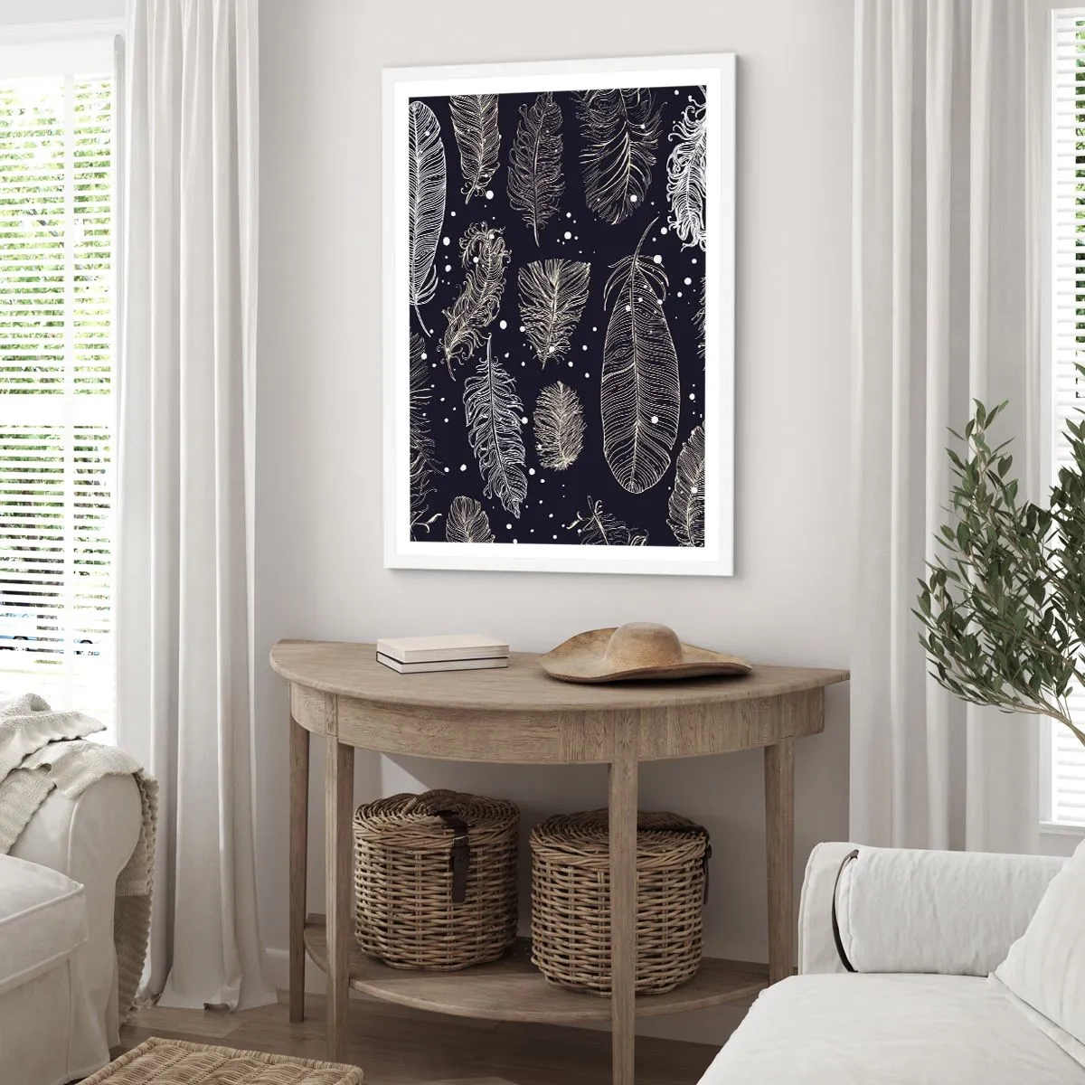 Affiche dans un cadre blanc - Poster - Toile de plumes - 30x40 cm