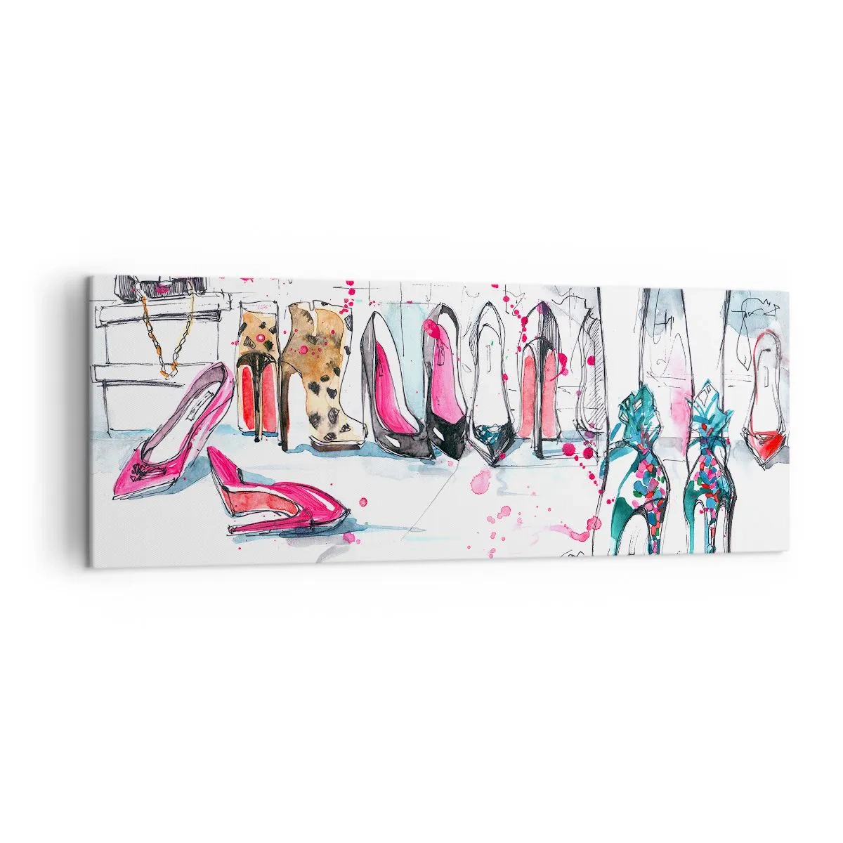 Impression sur toile - Image sur toile - Graphismes artistiques mettant en vedette des talons hauts et des accessoires - 140x50cm - Sésame, ouvre-toi - Décoration murale moderne pour le salon et la chambre ARTTOR