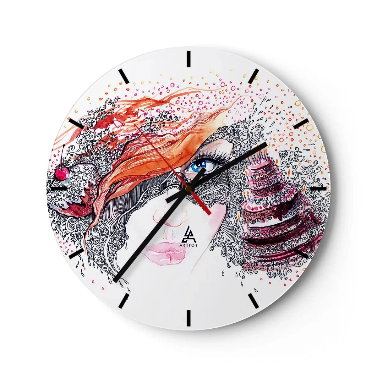 Horloge murale - Pendule murale - Visage artistique avec des détails et des couleurs riches - 30x30cm - Avec elle, c'est tous les jours la fête - Décoration murale moderne pour le salon, la cuisine et la chambre ARTTOR