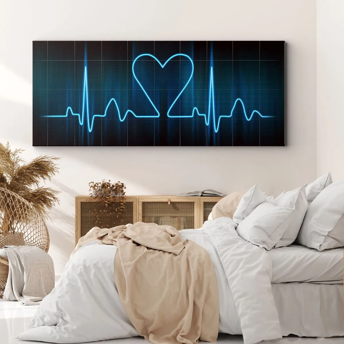 Impression sur toile - Image sur toile - Une ligne de vie avec un cœur sur un fond de surveillance médicale dans des tons bleus. - 120x50cm - Au rythme du cœur - Décoration murale moderne pour le salon et la chambre ARTTOR