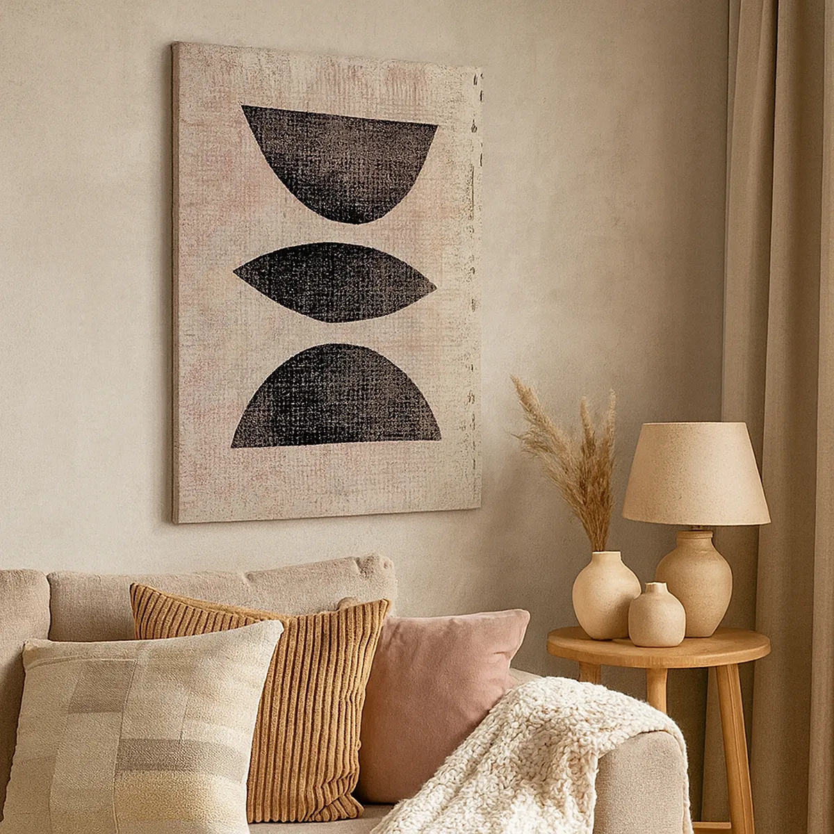 Impression sur toile - Image sur toile - Formes ethniques aux tons sombres sur fond clair - 50x70cm - Abstraction ethnique - Décoration murale moderne pour le salon et la chambre ARTTOR