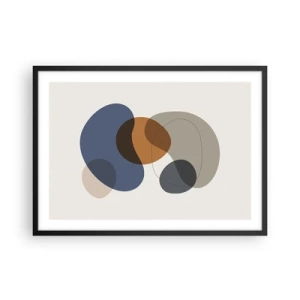 Affiche dans un cadre noir - Poster - Formes abstraites colorées dans des tons de bleu et de marron - 70x50cm - Gouttes de couleur - Décoration murale moderne pour le salon et la chambre ARTTOR