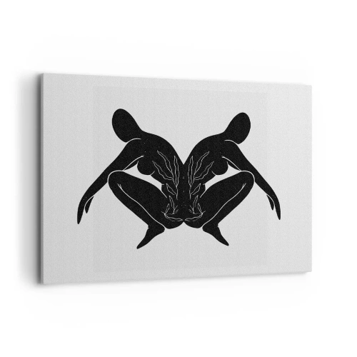 Impression sur toile - Image sur toile - Silhouettes noires en position symétrique sur fond blanc - 100x70cm - Une âme commune - Décoration murale moderne pour le salon et la chambre ARTTOR