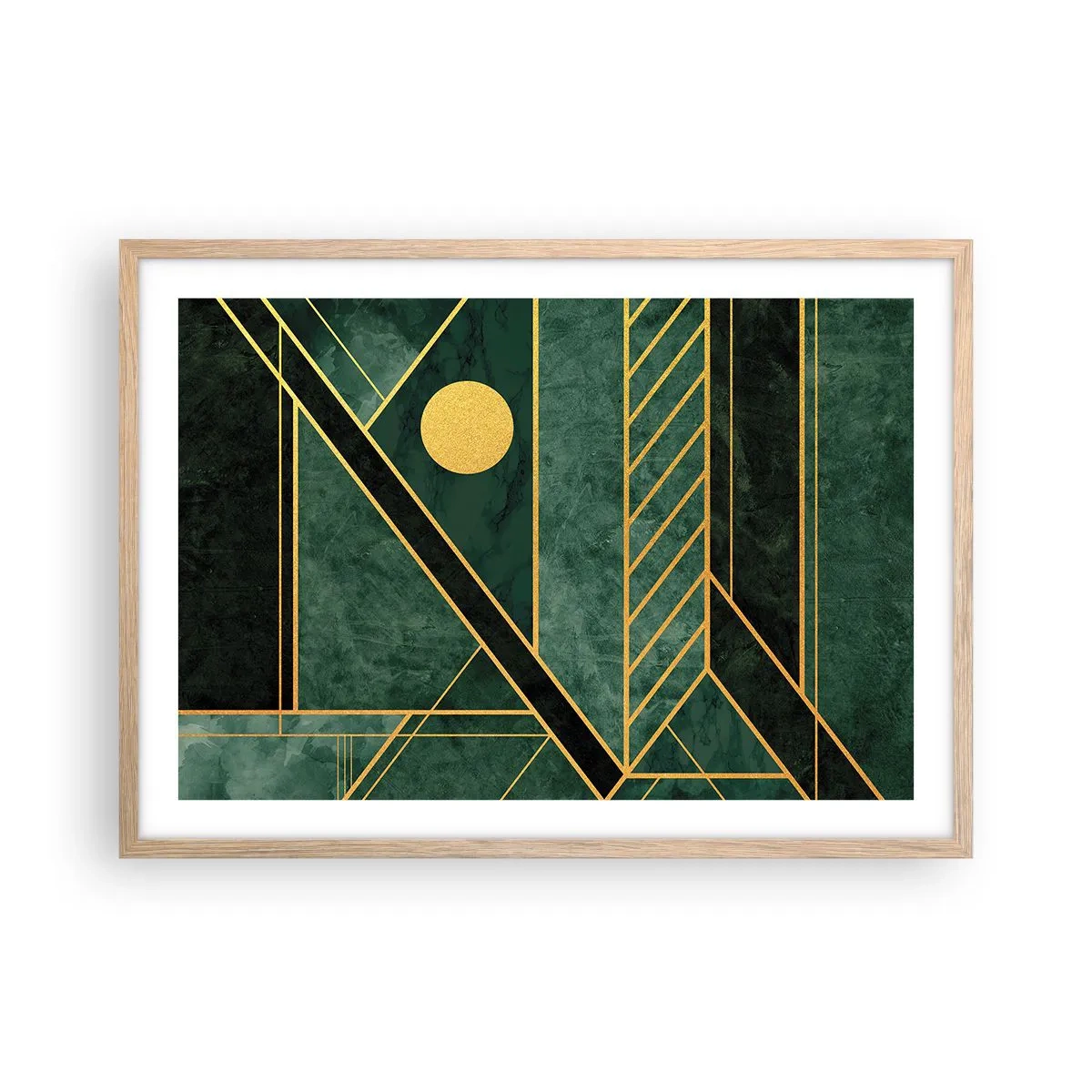 Affiche dans un chêne clair - Poster - Dynamique or et azur - 70x50 cm