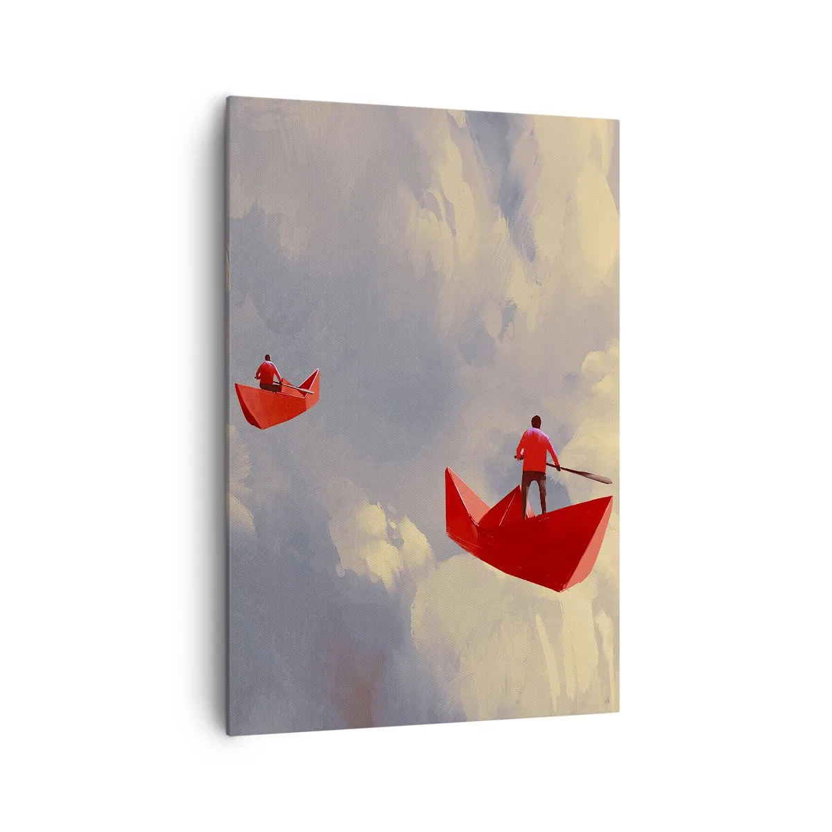 Impression sur toile - Image sur toile - Bateaux en papier rouges flottant dans les nuages - 70x100cm - Expédition des Rêveurs - Décoration murale moderne pour le salon et la chambre ARTTOR