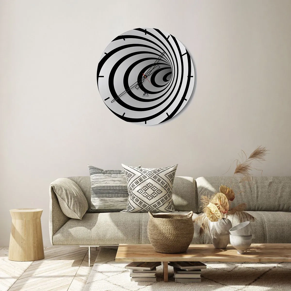 Horloge murale - Pendule murale - Un motif en spirale fascinant en noir et blanc - 30x30cm - Tu ne peux pas y résister aussi ? - Décoration murale moderne pour le salon, la cuisine et la chambre ARTTOR