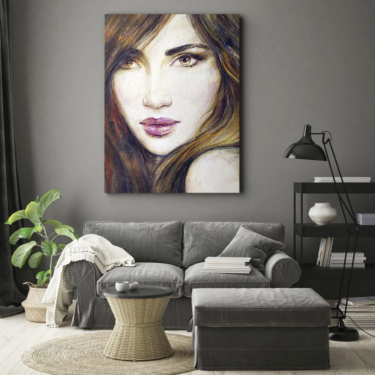 Impression sur toile - Image sur toile - Portrait d'une femme dans un style pictural - 50x70cm - Un sou pour vos pensées - Décoration murale moderne pour le salon et la chambre ARTTOR