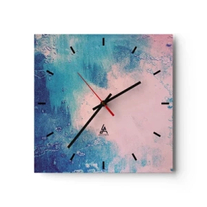 Horloge murale - Pendule murale - Texture abstraite dans les tons de rose et de bleu - 30x30cm - Etreintes bleues - Décoration murale moderne pour le salon et la chambre ARTTOR