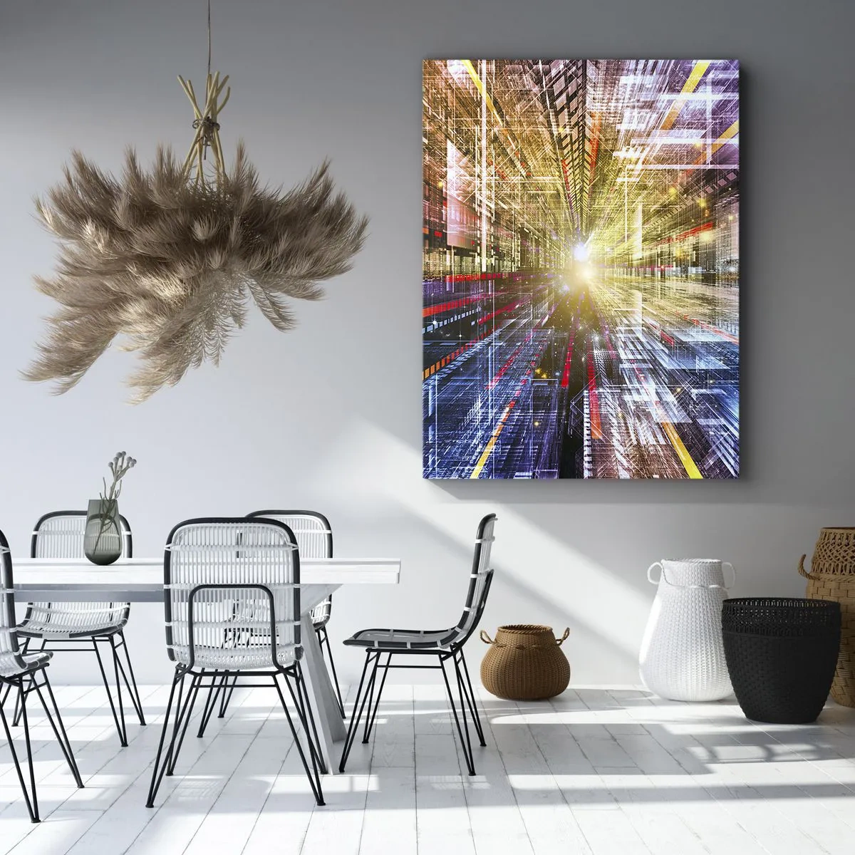 Impression sur toile - Image sur toile - Lumières dynamiques dans un couloir futuriste - 70x100cm - Couloir lumineux - Décoration murale moderne pour le salon et la chambre ARTTOR