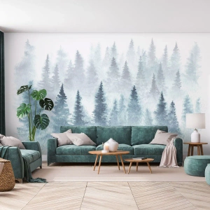 Papier Peint Autocollant Deluxe Sticker - Enveloppé de brouillard - Paysage, Forêt, Épicéa - 350x256 cm