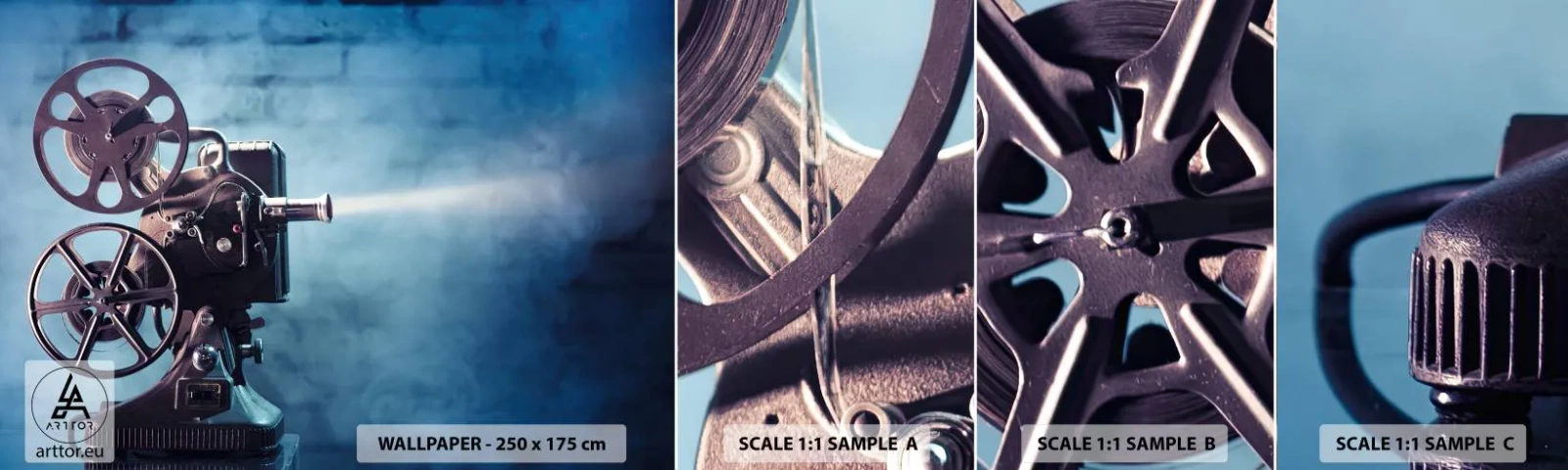 Échantillon De Papier Peint Standard Eco - Dans un vieux cinéma - Projecteur de film, Ancien, Caméra - 100x30 cm