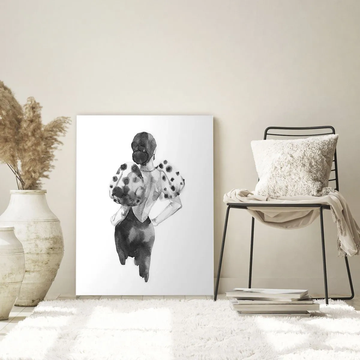 Impression sur verre - Image sur verre - Silhouette noire et blanche d'une femme dans une tenue élégante - 50x70cm - Elle est passée juste à côté - Décoration murale moderne pour le salon et la chambre ARTTOR