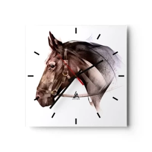 Horloge murale - Pendule murale - Un profil de cheval dans une forme artistique délicate sur fond blanc - 30x30cm - Quelle grâce - Décoration murale moderne pour le salon et la chambre ARTTOR