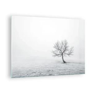 Impression sur verre - Image sur verre - Un arbre solitaire contre le brouillard dans une composition monochrome - 70x50cm - Contre le néant - Décoration murale moderne pour le salon et la chambre ARTTOR