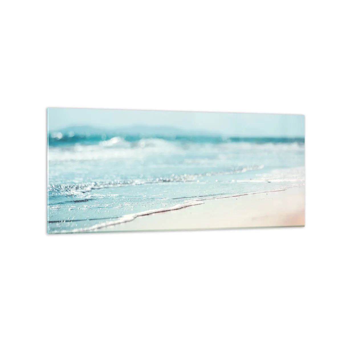 Impression sur verre - Image sur verre - Douces vagues de l'océan sur une plage de sable - 120x50cm - Chaleur et bruissement - Décoration murale moderne pour le salon et la chambre ARTTOR