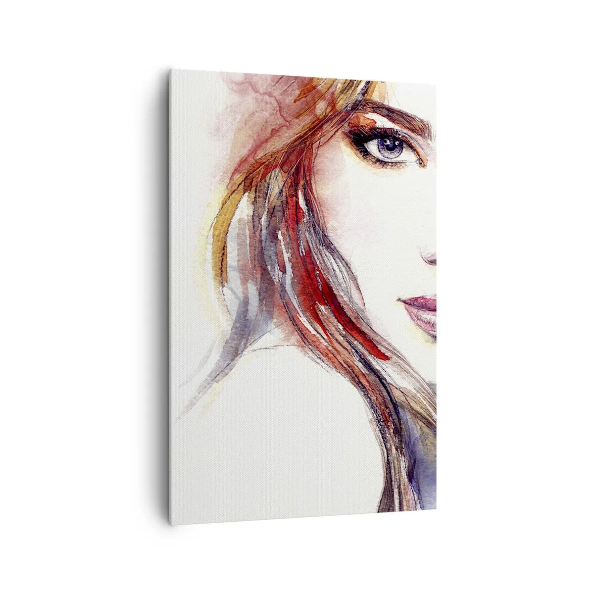 Impression sur toile - Image sur toile - Une aquarelle subtile du visage d'une femme au regard expressif. - 80x120cm - Vademecum - suivez-moi - Décoration murale moderne pour le salon et la chambre ARTTOR