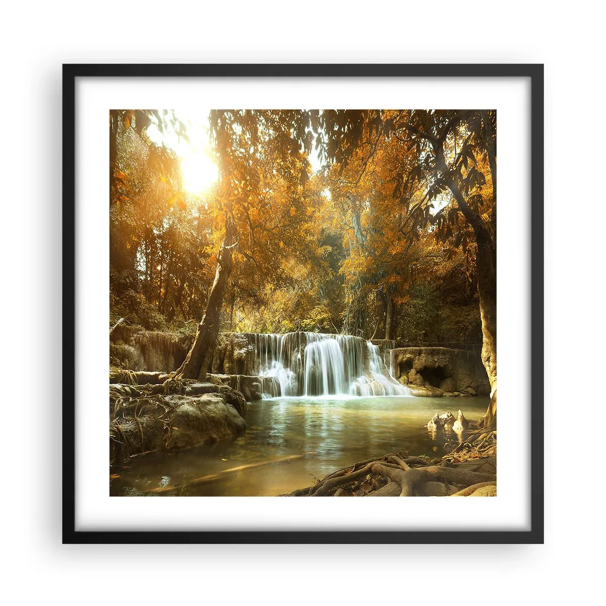 Affiche dans un cadre noir - Poster - Cascade du parc - 50x50 cm