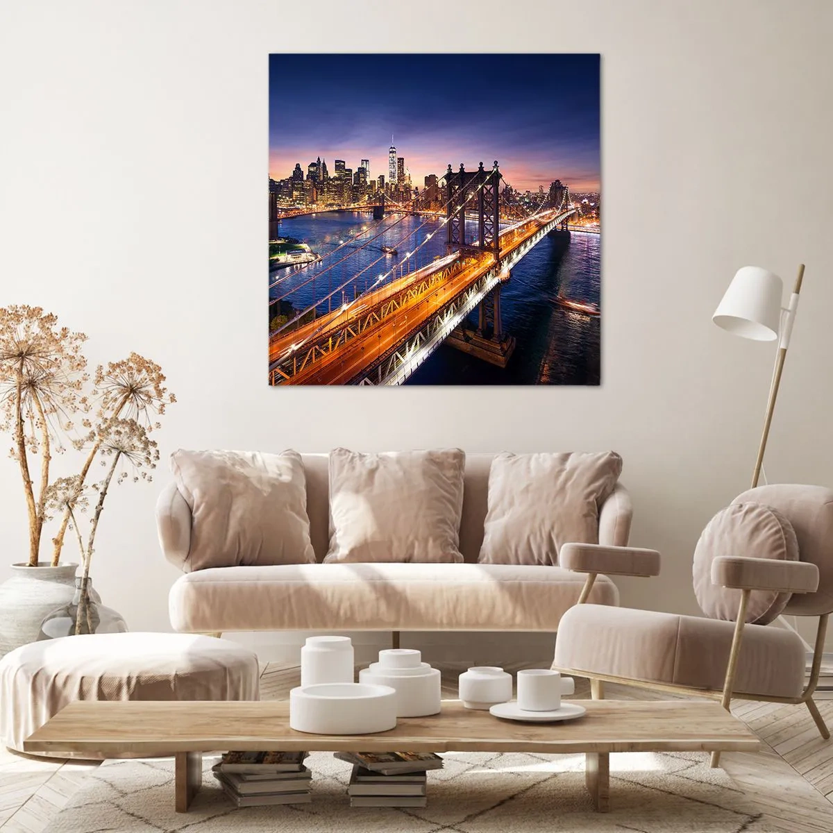 Impression sur toile - Image sur toile - Un pont lumineux au cœur de la ville - 30x30 cm