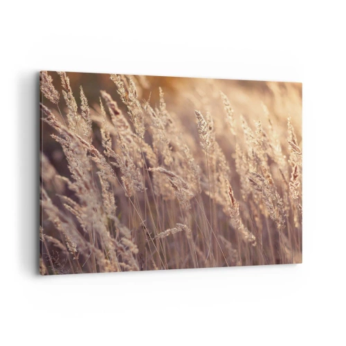 Impression sur toile - Image sur toile - Herbes dorées sur fond de soleil couchant - 100x70cm - Prêt à accueillir l'automne - Décoration murale moderne pour le salon et la chambre ARTTOR
