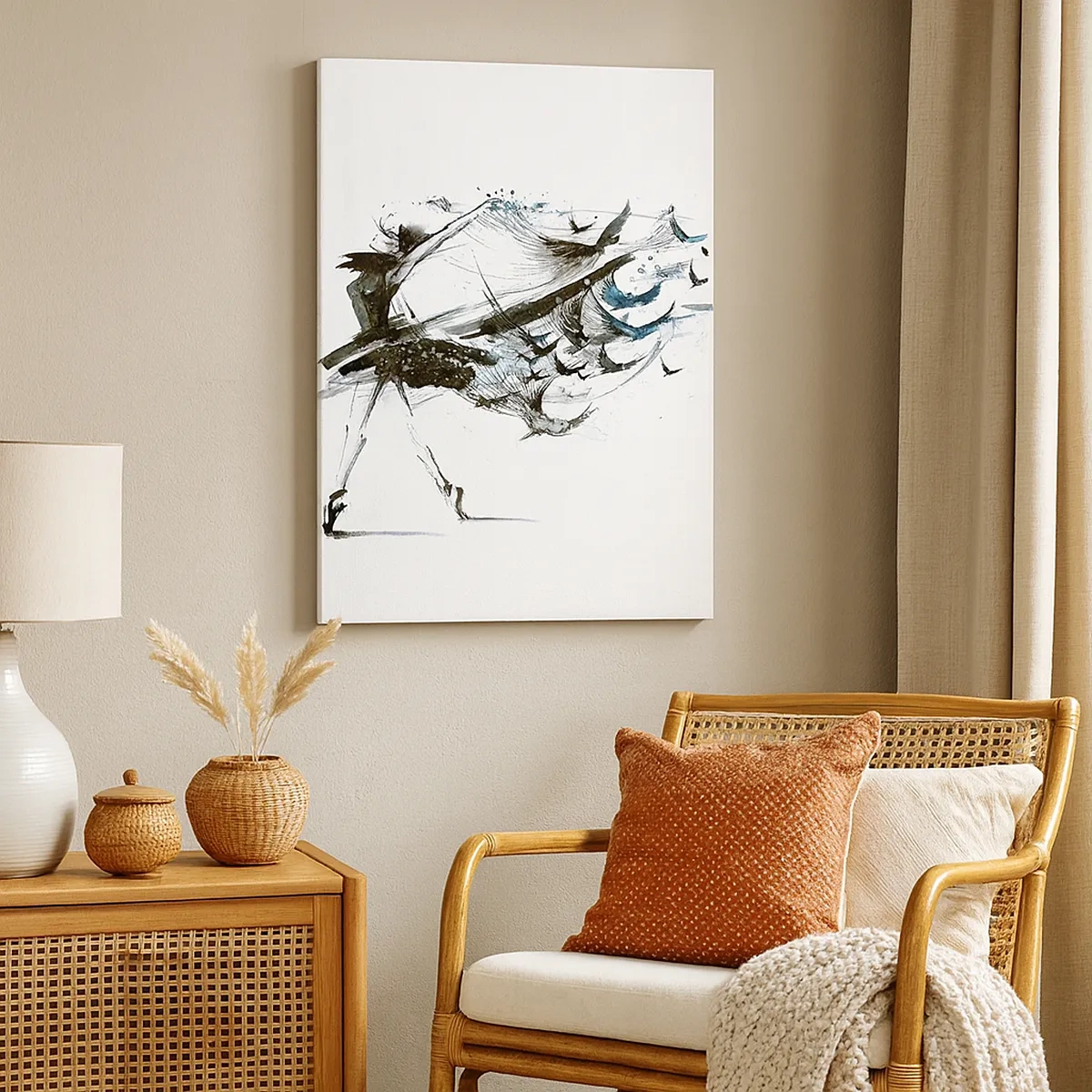 Impression sur toile - Image sur toile - Une danseuse avec une robe dynamique en forme d'oiseaux - 50x70cm - La magie de la musique vous libère des envoûtements - Décoration murale moderne pour le salon et la chambre ARTTOR