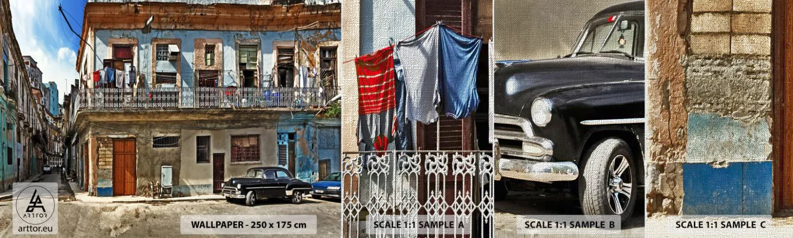 Échantillon de Papier Peint Premium Canvas - Climat hawaïen - Ville, La Havane, Architecture - 100x30 cm