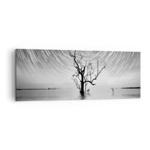 Impression sur toile - Image sur toile - Un arbre dans l'eau sous un ciel nocturne avec des étoiles en mouvement - 140x50cm - La symphonie de la nature - Décoration murale moderne pour le salon et la chambre ARTTOR