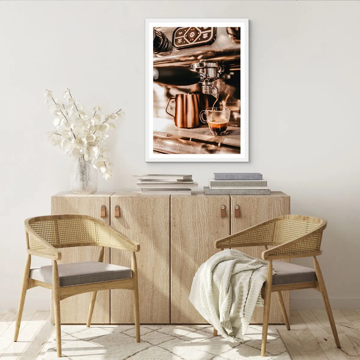 Affiche dans un cadre blanc - Poster - Lueur de café - 70x100 cm