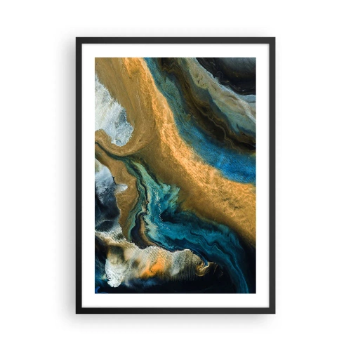 Affiche dans un cadre noir - Poster - Une composition abstraite dans des tons d'or et de bleu. - 50x70cm - Bleu - jaune - influences mutuelles - Décoration murale moderne pour le salon et la chambre ARTTOR