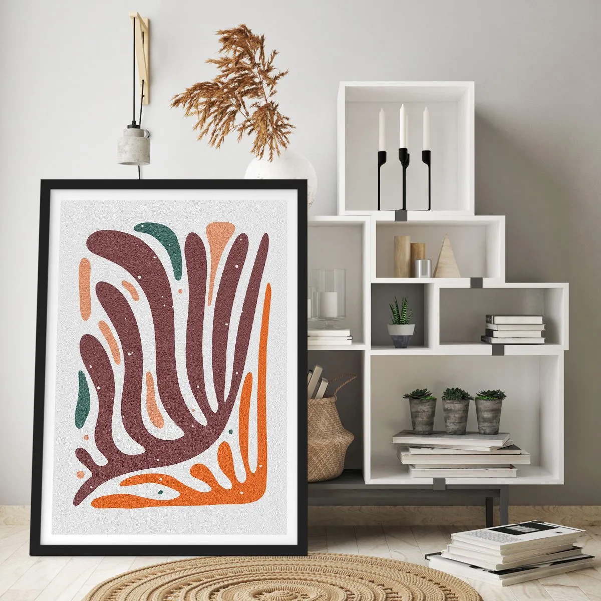 Affiche dans un cadre noir - Poster - Composition organique rayonnante - 61x91 cm