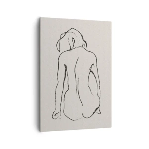 Impression sur toile - Image sur toile - Un croquis subtil de la silhouette d'une fille de dos - 50x70cm - Femme nue - Décoration murale moderne pour le salon et la chambre ARTTOR