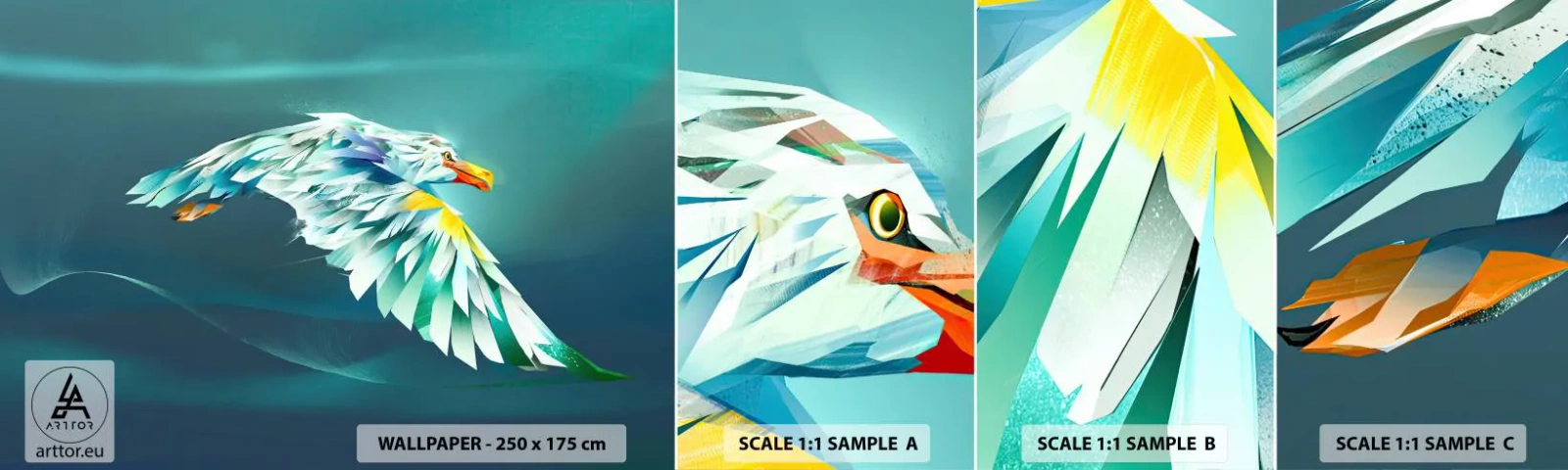 Échantillon de Papier Peint Autocollant Deluxe Sticker - Aigle, puissance de tes vols - Abstraction, Aigle, Oiseau - 100x30 cm