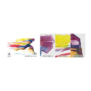 Échantillon de Papier Peint Premium Canvas - Courir à travers l'arc-en-ciel - Abstraction, sport, Coureur - 100x30 cm