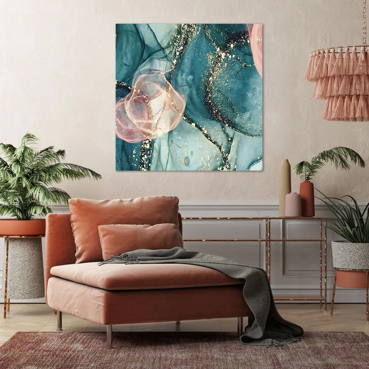 Impression sur toile - Image sur toile - Soie bleu, tulle rose - 40x40 cm