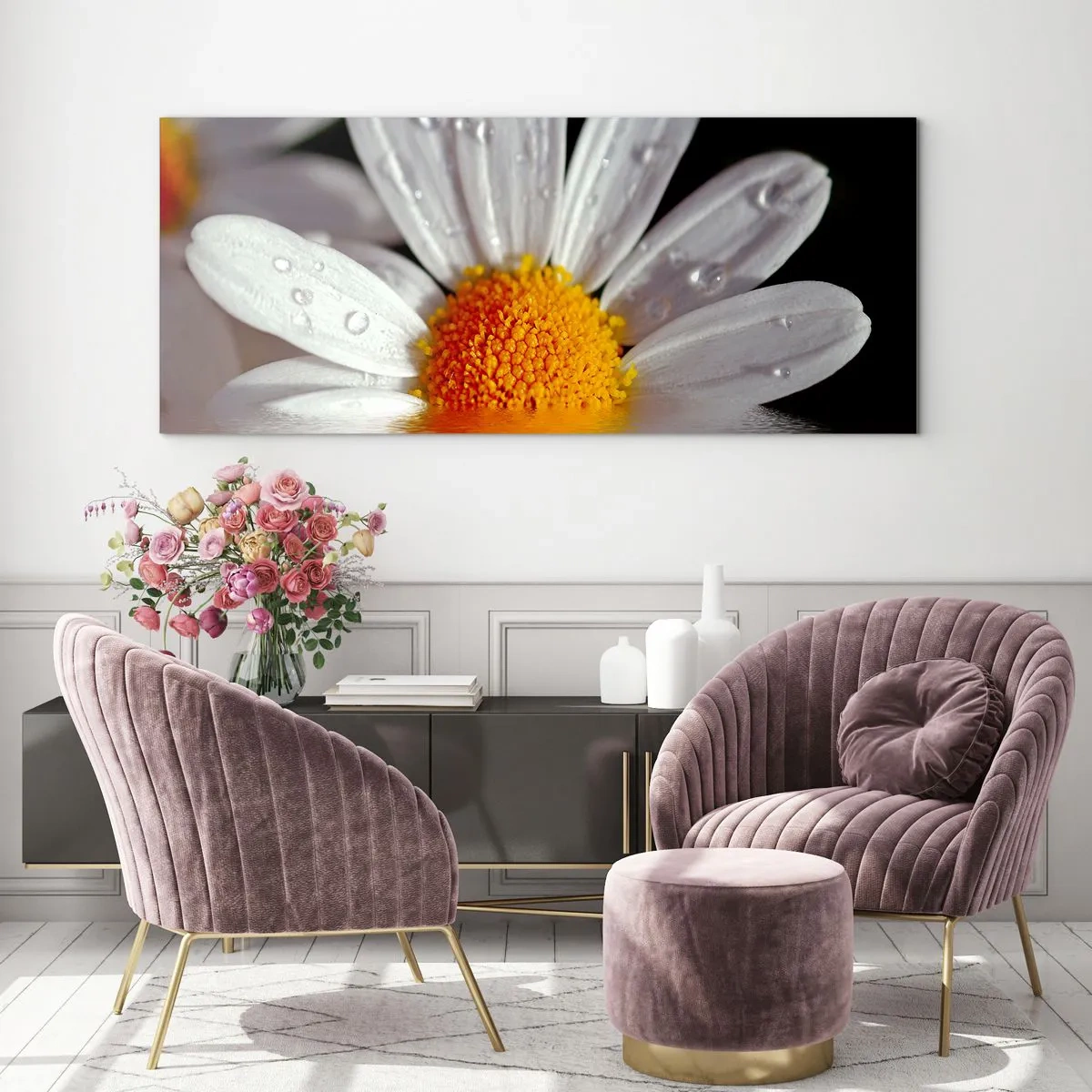 Impression sur verre - Image sur verre - Le soleil levant des marguerites - 90x30 cm