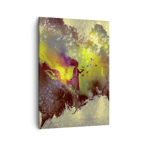 Impression sur toile - Image sur toile - Silhouette artistique d'une femme avec la nature en arrière-plan - 50x70cm - Mère Nature - Décoration murale moderne pour le salon et la chambre ARTTOR