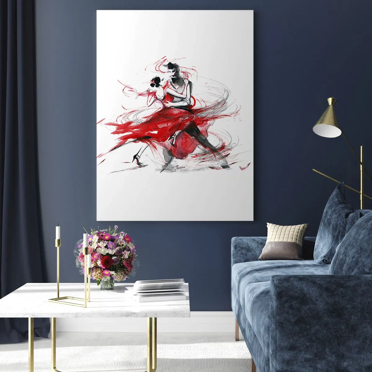 Impression sur verre - Image sur verre - Danseurs dans une danse dynamique aux accents rouges - 70x100cm - Tango - le rythme de la passion - Décoration murale moderne pour le salon et la chambre ARTTOR